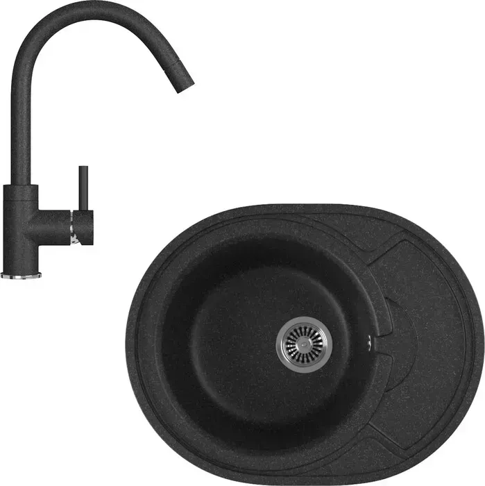 Мойка кухонная и смеситель GREENSTONE и смеситель GRS-18k-308, GS-003-308 черный