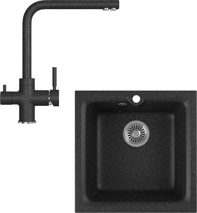 Мойка кухонная и смеситель GREENSTONE и смеситель GRS-42-308, GS-005-308 черный