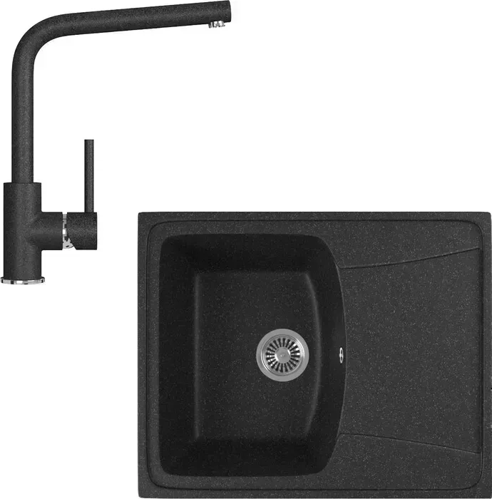 Мойка кухонная и смеситель GREENSTONE и смеситель GRS-17K-308, GS-004-308 черный