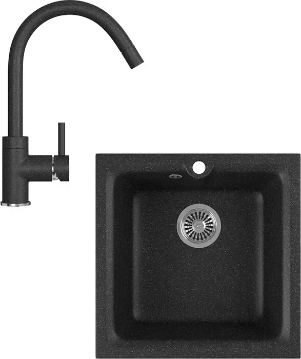 Мойка кухонная и смеситель GREENSTONE и смеситель GRS-42-308, GS-003-308 черный