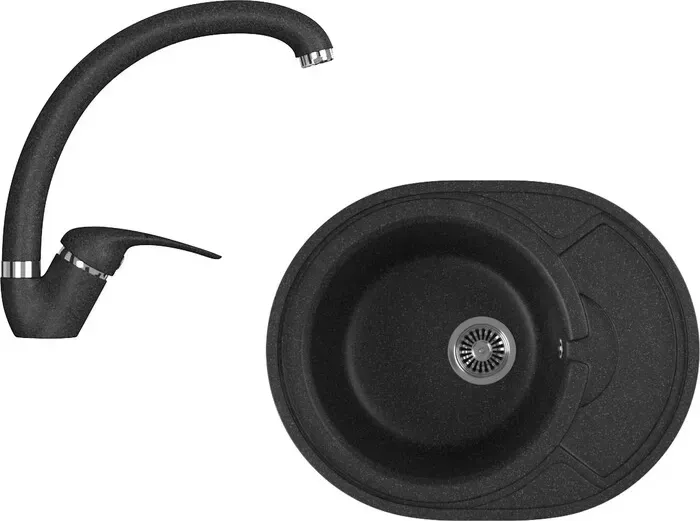 Мойка кухонная и смеситель GREENSTONE и смеситель GRS-18k-308, GS-002-308 черный