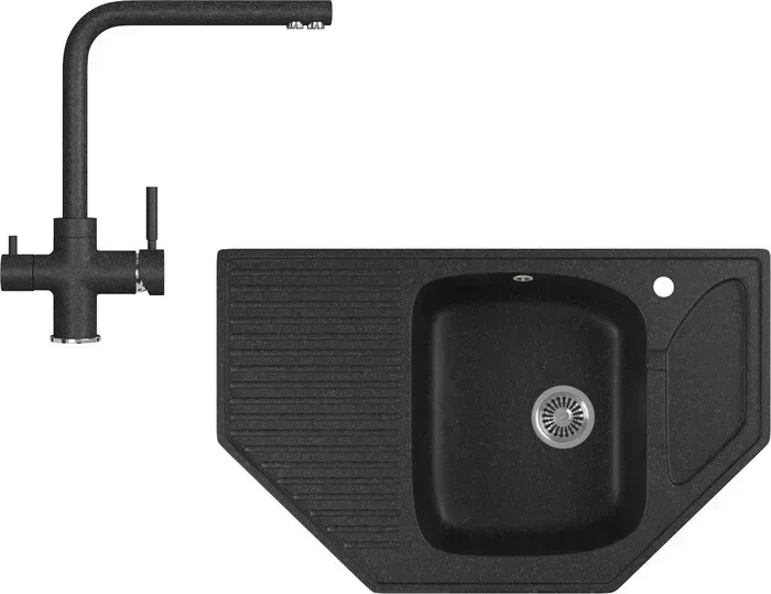 Мойка кухонная и смеситель GREENSTONE и смеситель GRS-10-308, GS-005-308 черный