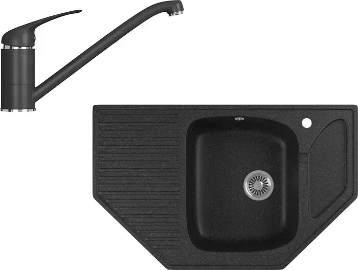 Мойка кухонная и смеситель GREENSTONE и смеситель GRS-10-308, GS-001-308 черный