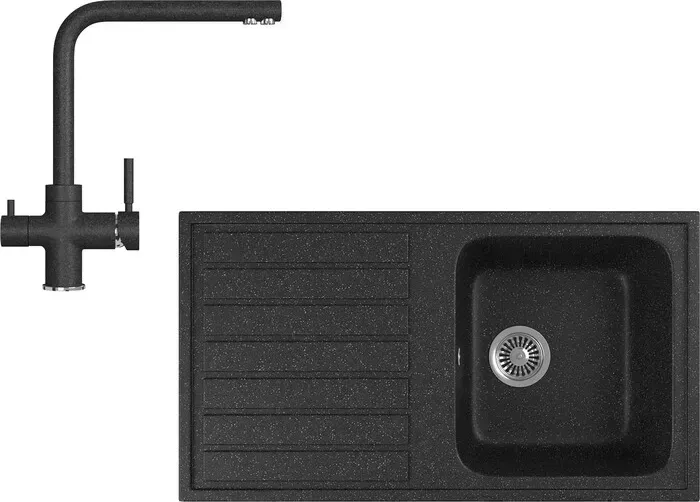 Мойка кухонная и смеситель GREENSTONE и смеситель GRS-20-308, GS-005-308 черный