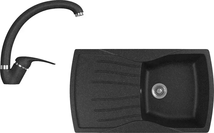 Мойка кухонная и смеситель GREENSTONE и смеситель GRS-22-308, GS-002-308 черный