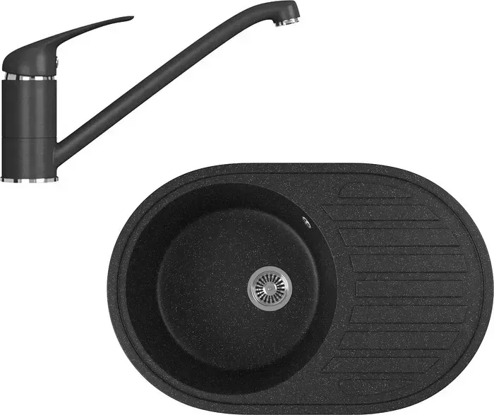 Мойка кухонная и смеситель GREENSTONE и смеситель GRS-18L-308, GS-001-308 черный