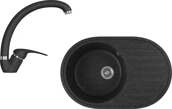 Мойка кухонная и смеситель GREENSTONE и смеситель GRS-18L-308, GS-002-308 черный
