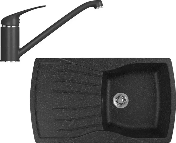 Мойка кухонная и смеситель GREENSTONE и смеситель GRS-22-308, GS-001-308 черный