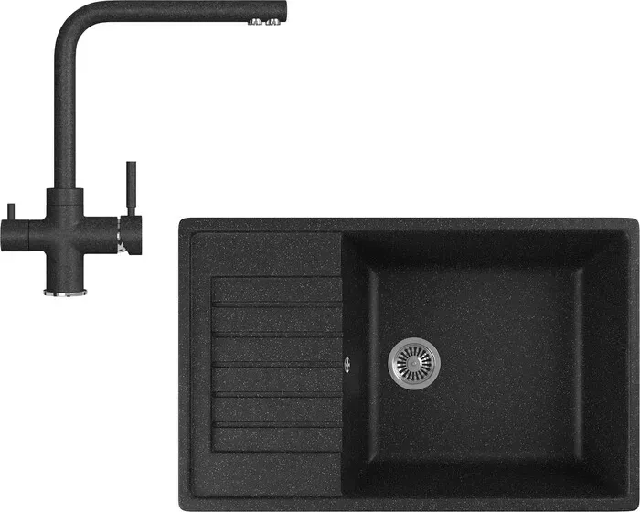 Мойка кухонная и смеситель GREENSTONE и смеситель GRS-78L-308, GS-005-308 черный