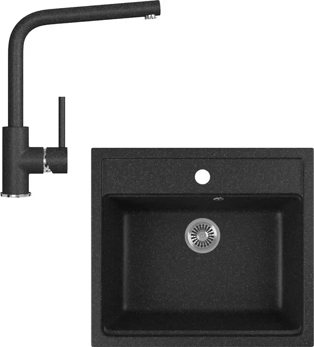 Мойка кухонная и смеситель GREENSTONE и смеситель GRS-06-308, GS-004-308 черный