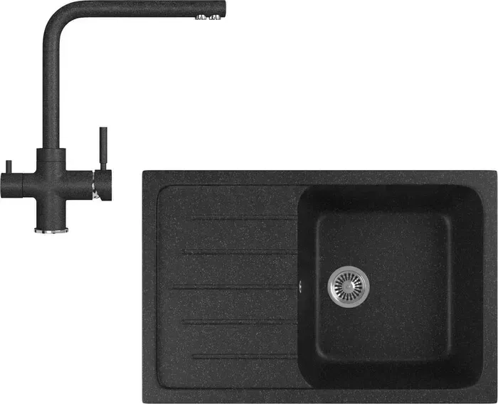 Мойка кухонная и смеситель GREENSTONE и смеситель GRS-76-308, GS-005-308 черный