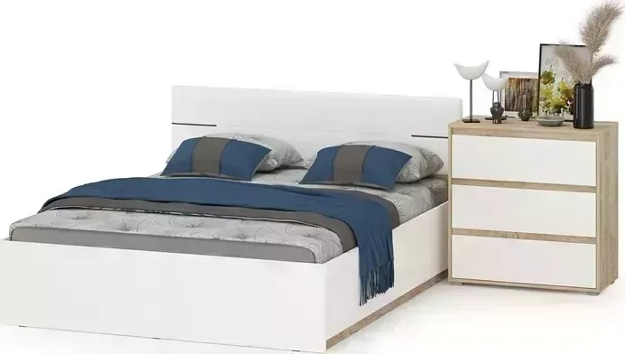 Кровать Моби Лея 11.32Н 160х200 с комодом 13.298 цвет дуб эндгрейн элегантный/миндаль/белая (1024545)