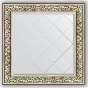 Зеркало Evoform с гравировкой Exclusive-G 90x90 см, в багетной раме - барокко серебро 106 мм (BY 4338)