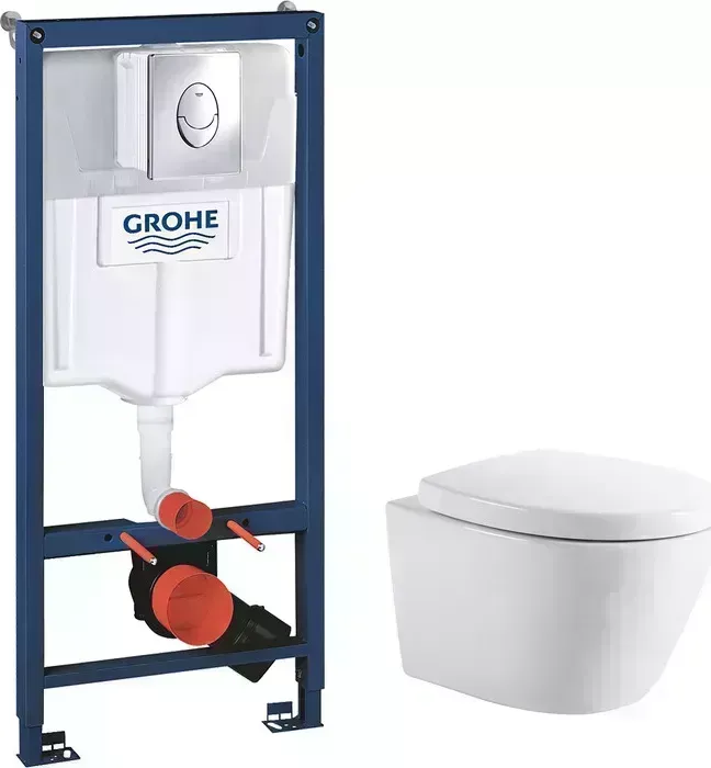 Комплект унитаза с инсталляцией AQUANET Zvezda-1 с Grohe, сиденье микролифт (303977, 38721001)