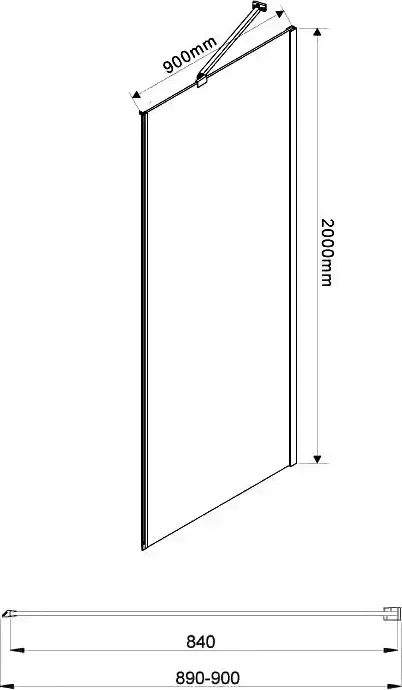 Боковая стенка Vincea уголка Extra VSG-1E 90x200 прозрачная, черный (VSG-1E900CLB)