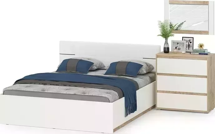 Кровать Моби Лея 11.32Н 160х200 с комодом 13.298 и зеркалом 15.29 цвет дуб эндгрейн элегантный/миндаль/белая (1024546)