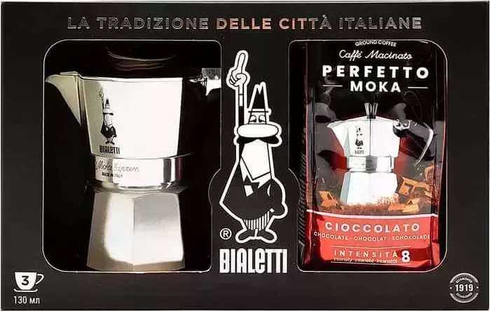 Кофеварка Bialetti Moka Express 3 порц + молотый кофе Cioccolato 250г 0.13л (32121)