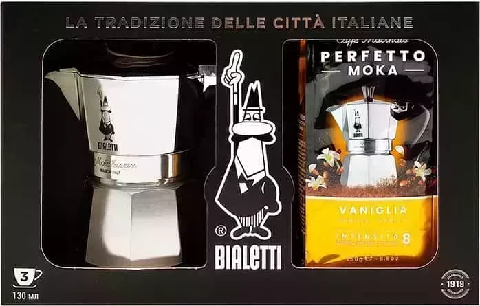 Кофеварка Bialetti Moka Express 3 порц + молотый кофе Vaniglia 250г 0.13л (32119)