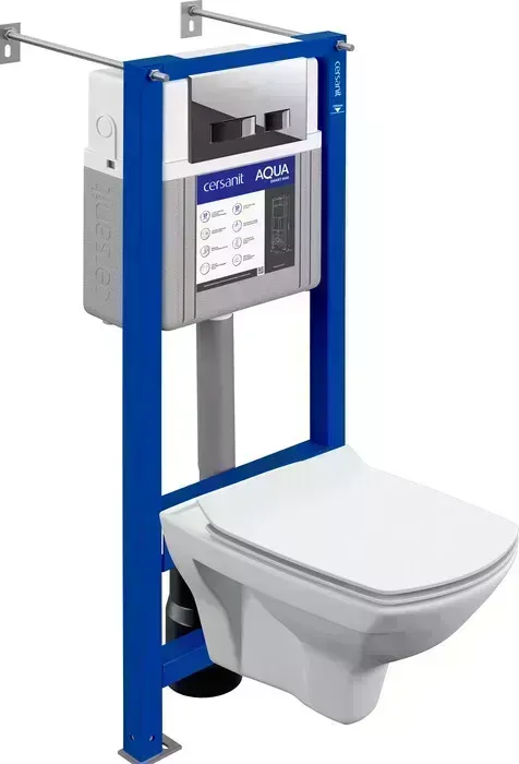 Унитаз подвесной Cersanit унитаза Carina XL CO DPL EO микролифт, с инсталляцией Aqua Smart M40 и клавишей Movi хром (63486)