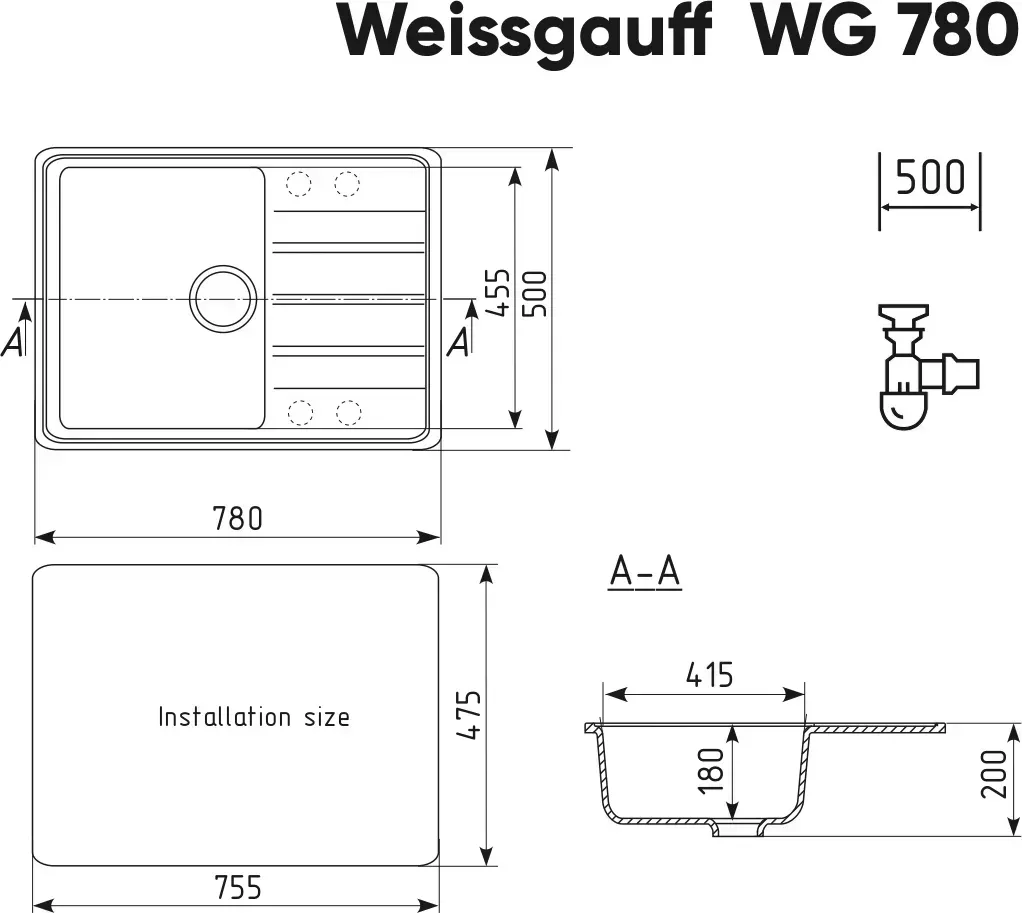 Мойка кухонная WEISSGAUFF WG 78008 Anthracite