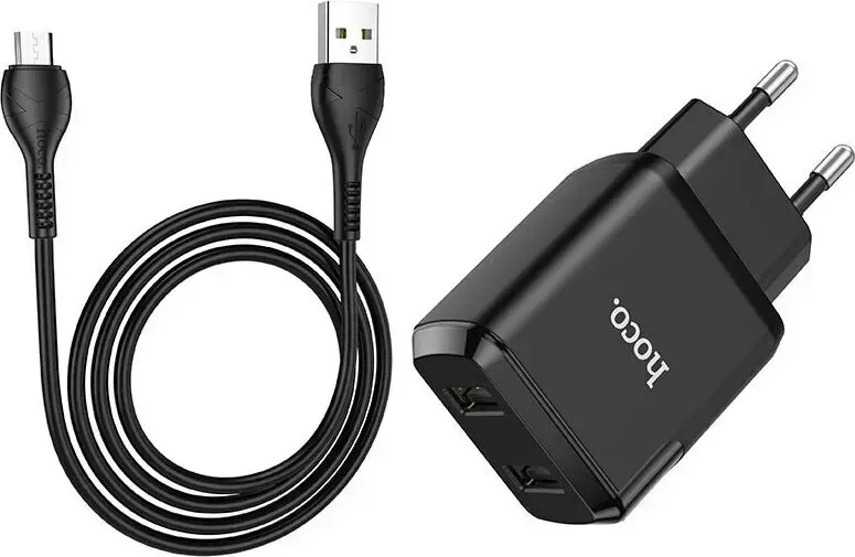 Сетевое зарядное устройство HOCO N7 черный +Кабель USB-Micro (6931474740588)
