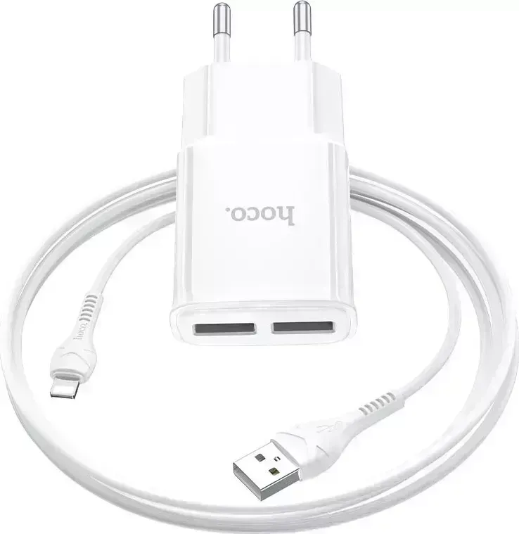 Сетевое зарядное устройство HOCO C88Ai White +кабель LIGHTNING (6931474749512)
