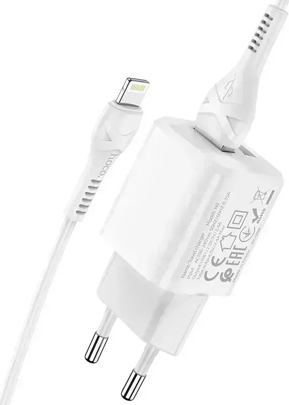 Сетевое зарядное устройство HOCO N8 2USB 2.4A LIGHTNING 8-PIN 1м белый (6931474742018)