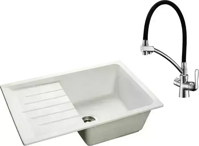 Мойка кухонная и смеситель GranFest и смеситель Practik GF-P760L, Lemark Comfort LM3070C с сифоном, белая