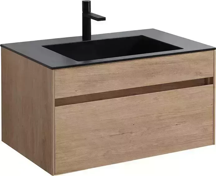 Тумба с раковиной Vincea с Chiara 80х48 N.Oak, черная раковина (VMC-2C800NO, VCB-13800B)