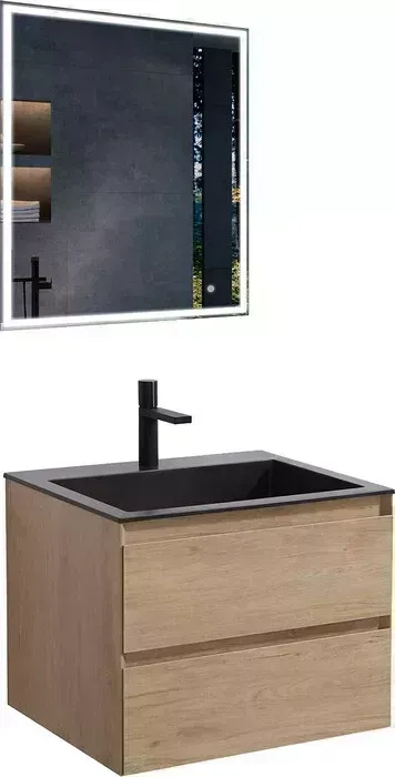 Мебель для ванной Vincea Luka 60х48 N.Oak, черная раковина