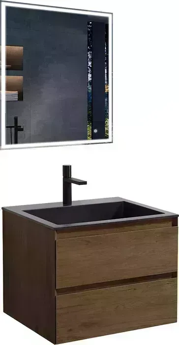 Мебель для ванной Vincea Luka 60х48 T.Oak, черная раковина