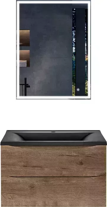 Мебель для ванной Vincea Mia 75х45 V.Oak, черная раковина