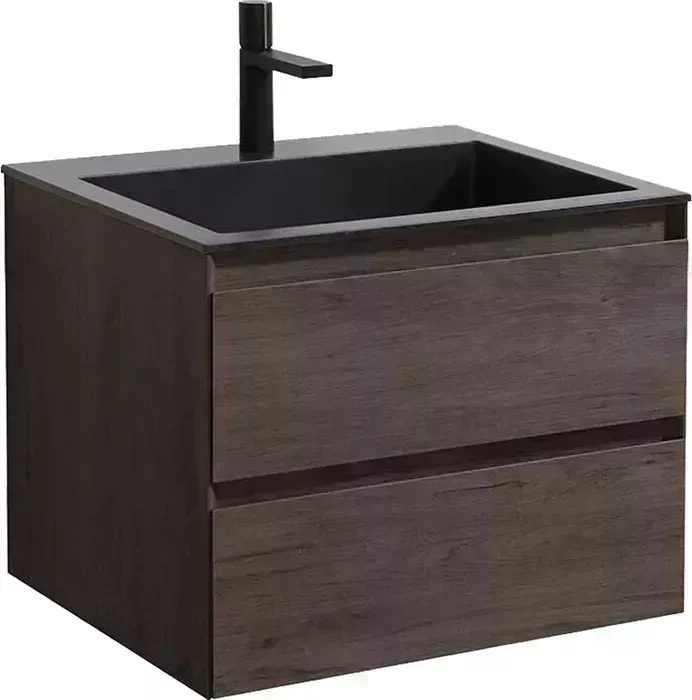 Тумба с раковиной Vincea с Luka 60х48 R.Oak, черная раковина (VMC-2L600RO, VCB-13600B)