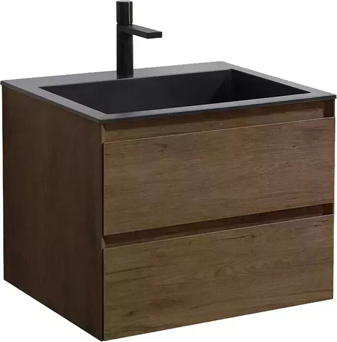 Тумба с раковиной Vincea с Luka 60х48 T.Oak, черная раковина (VMC-2L600TO, VCB-13600B)