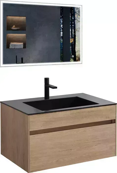 Мебель для ванной Vincea Chiara 80х48 N.Oak, черная раковина