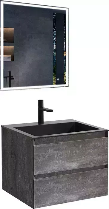 Мебель для ванной Vincea Luka 60х48 G.Stone, черная раковина