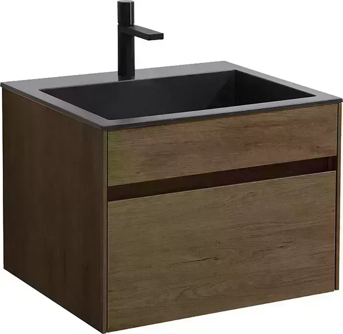 Тумба с раковиной Vincea с Chiara 60х48 T.Oak, черная раковина (VMC-2C600TO, VCB-13600B)