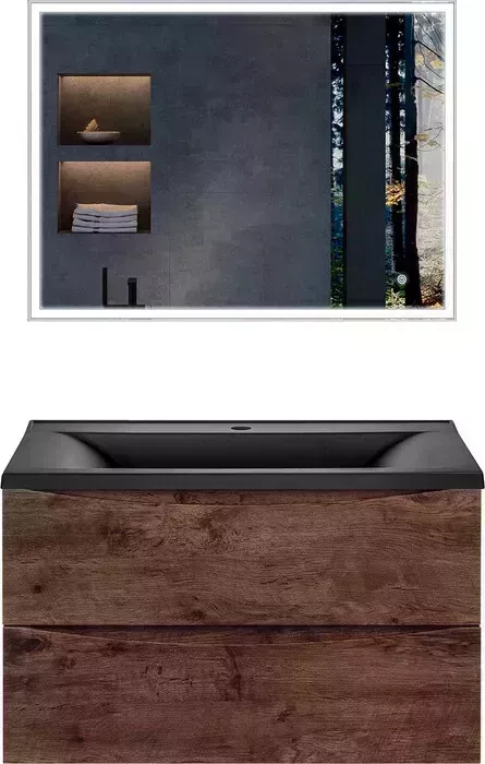Мебель для ванной Vincea Mia 80х45 R.Wood, черная раковина