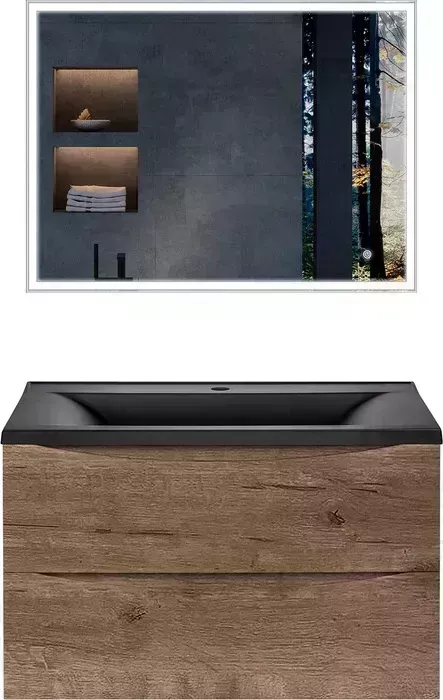 Мебель для ванной Vincea Mia 80х45 V.Oak, черная раковина