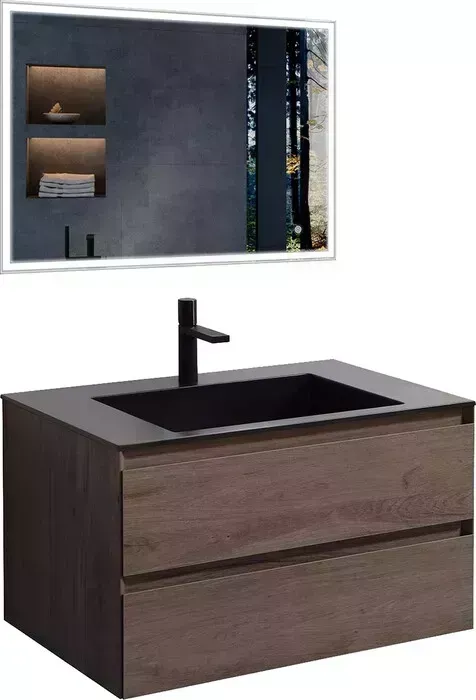 Мебель для ванной Vincea Luka 80х48 R.Oak, черная раковина