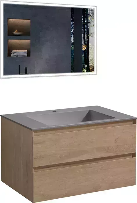 Мебель для ванной Vincea Luka 80х48 N.Oak, серая раковина