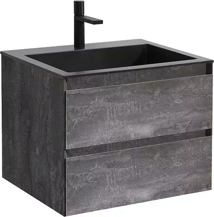 Тумба с раковиной Vincea с Luka 60х48 G.Stone, черная раковина (VMC-2L600GS, VCB-13600B)