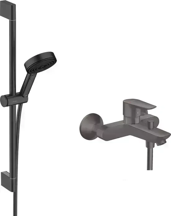Смеситель для ванны Hansgrohe Talis E черный с душевым гарнитуром, шлифованный черный хром (71740340, 24160675)