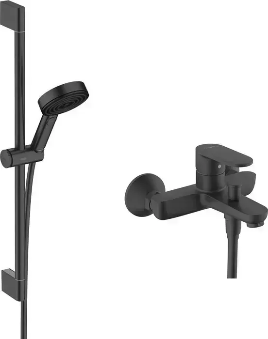 Смеситель для ванны Hansgrohe Vernis Blend с душевым гарнитуром, черный матовый (71440670, 24160673)