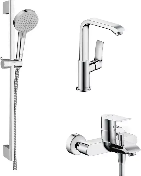 Комплект смесителей Hansgrohe Metris с душевым гарнитуром, хром (31480000, 31087000, 26275000)