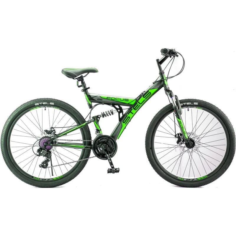Велосипед STELS Focus MD 26 21-sp V010 (2018) чёрный/зелёный