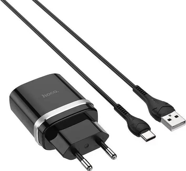 Сетевое зарядное устройство HOCO C12Q черный +Кабель USB-Type-C (6931474716293)