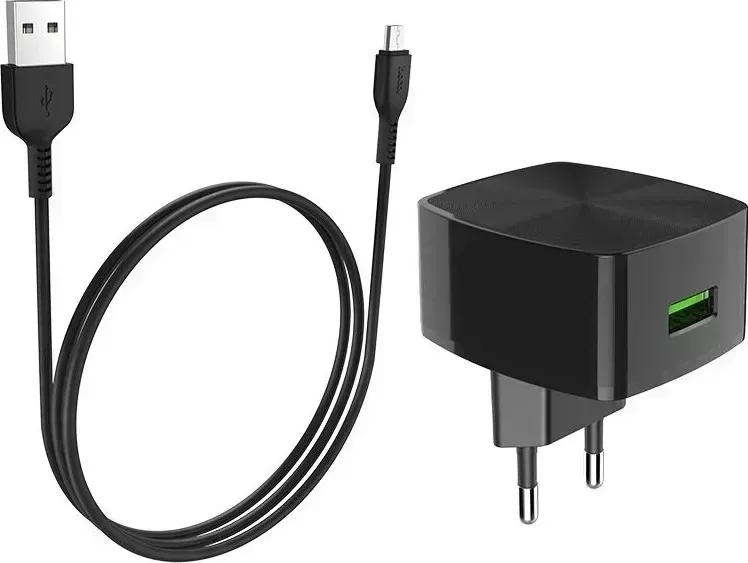 Сетевое зарядное устройство HOCO C70Am Black +кабель MICRO USB (6931474706645)