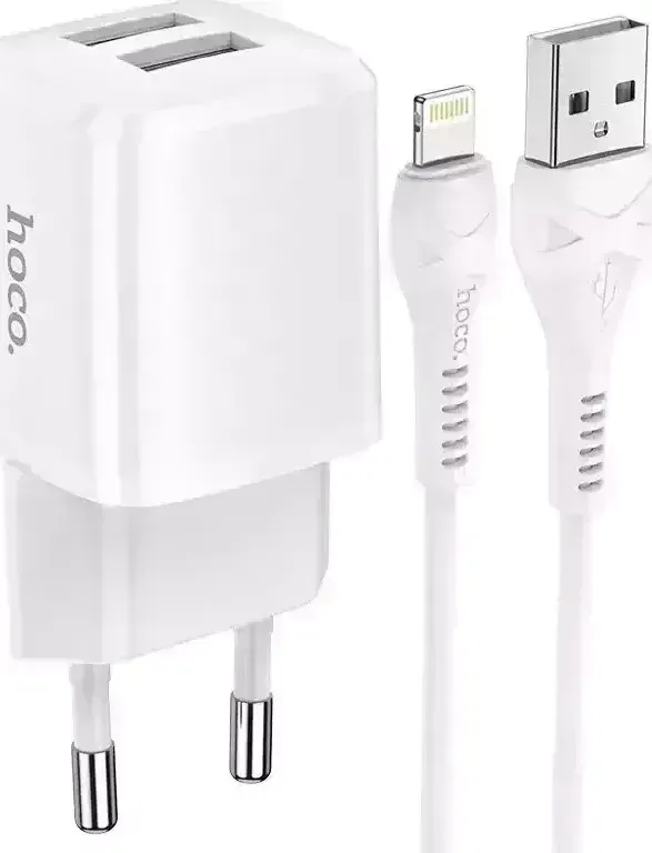 Сетевое зарядное устройство HOCO N8 2USB 2.4A TYPE-C 1м белый (6931474742032)