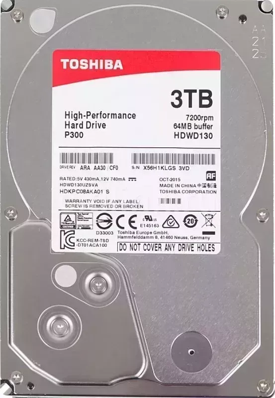 Жесткий диск TOSHIBA P300 SATA III/3Tb/7200rpm/64Mb/3.5 (HDWD130UZSVA)